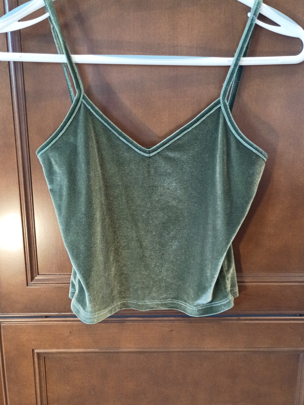 Velvet V-Neck Camisole Tank Top - Olive Green